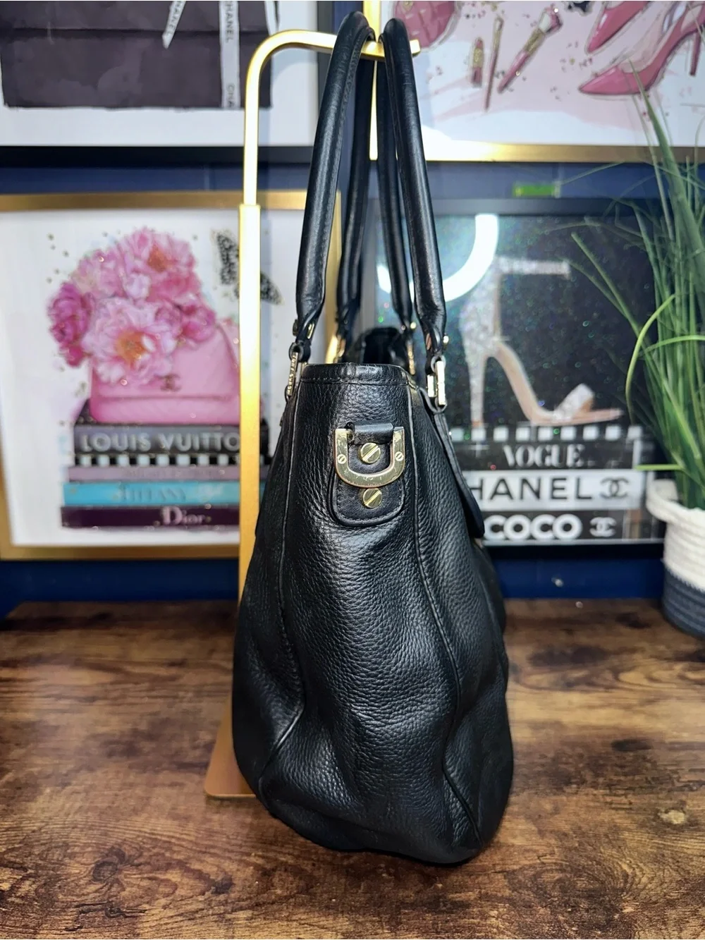 Tory Burch Black Pebbled Leather Amanda Tote Shoulder Bag